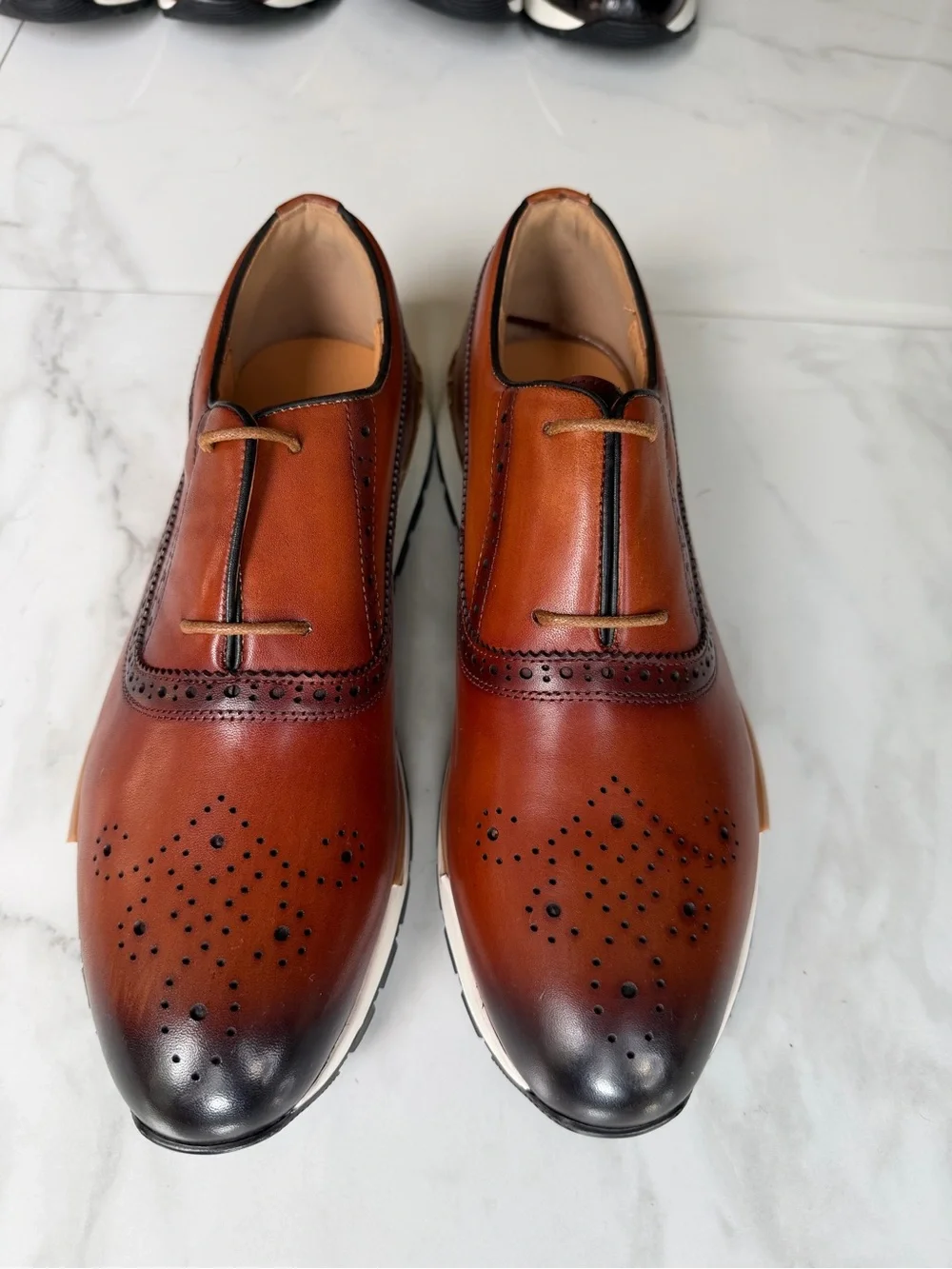 Men's Tan Burnished Wingtip Derby Shoes